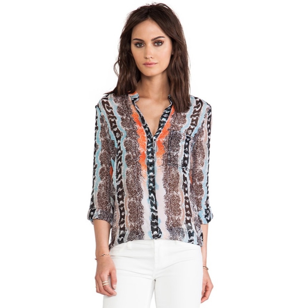 DVF Gilmore Snake Print Silk Chiffon Top